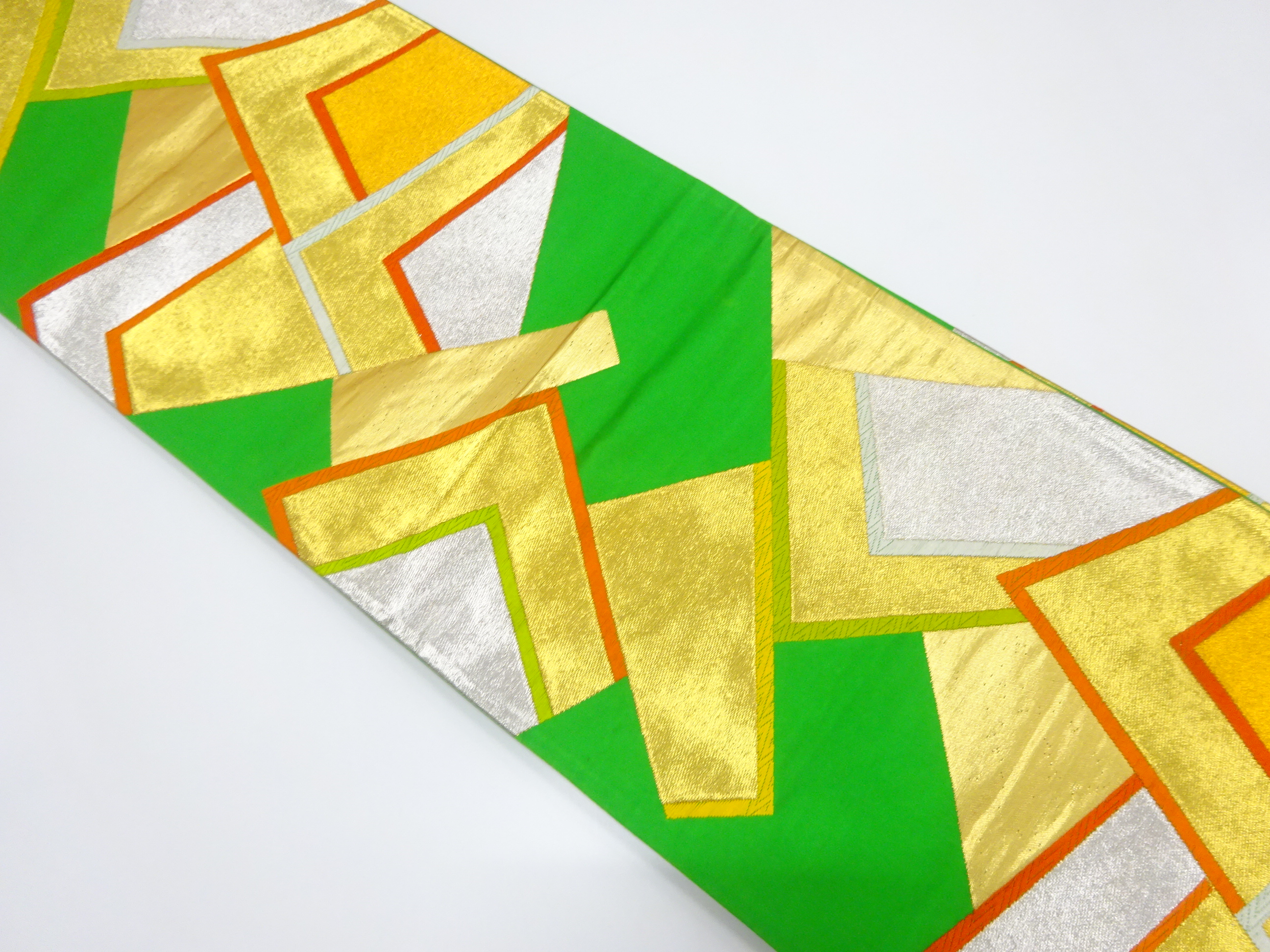 JAPANESE KIMONO / ANTIQUE FUKURO OBI / SILK / WOVEN GEOMETRIC